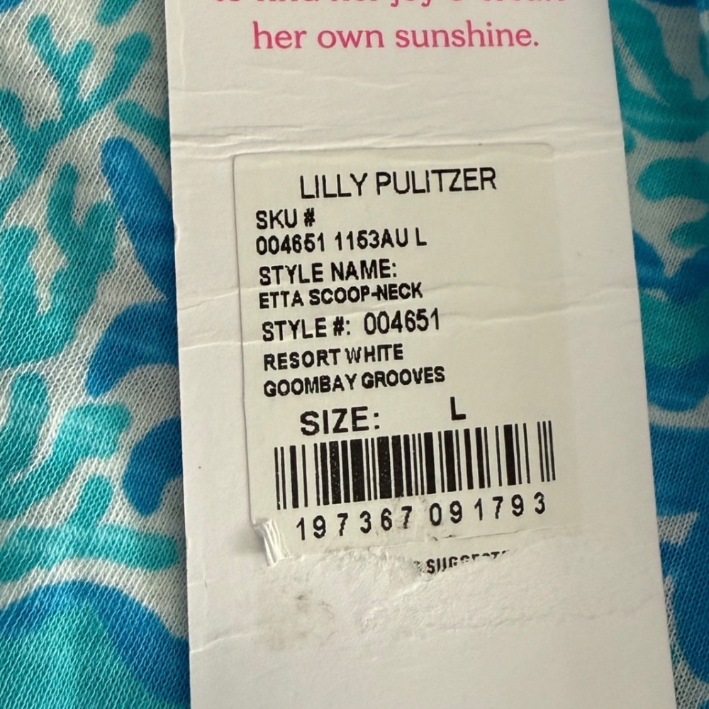 Lilly Pulitzer Blue Etta Scoop Neck LARGE Shirt Goombay Grooves Coastal NWT - Picture 10 of 10